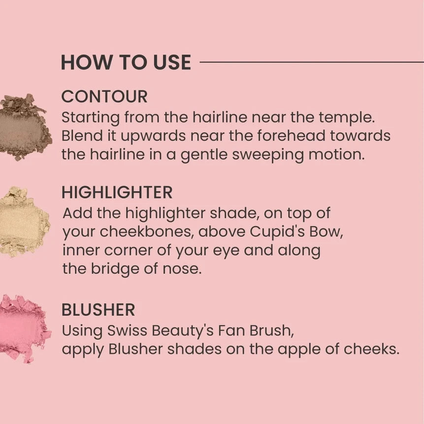 Swiss Beauty Cheek-A-Boo 3-In-1 Blusher, Contour & Highlighter