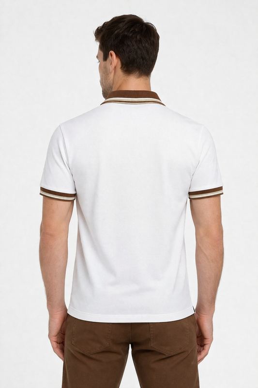 White Polo with Brown Collar Aachari