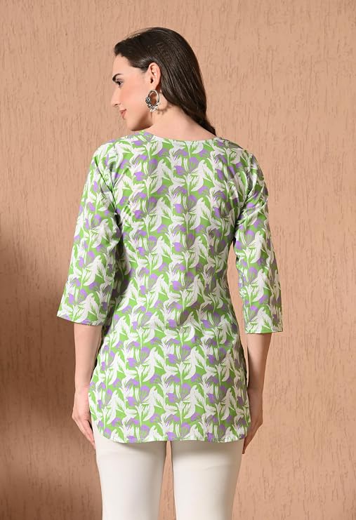 LIBOZA Cotton Short Kurti for Women Round Shape, Stylish Womens Kurtis Tunics Woman Kurta on Jeans | Shorts Tops Kurthis Top |Fancy Kurtee