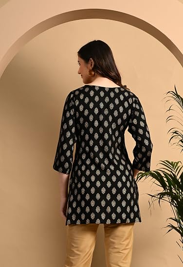 Rayon Cotton Short Kurtis for Ladies-Black