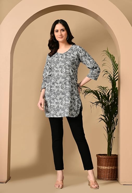 LIBOZA Cotton Short Kurti for Women Round Shape, Stylish Womens Kurtis Tunics Woman Kurta on Jeans | Shorts Tops Kurthis Top |Fancy Kurtee