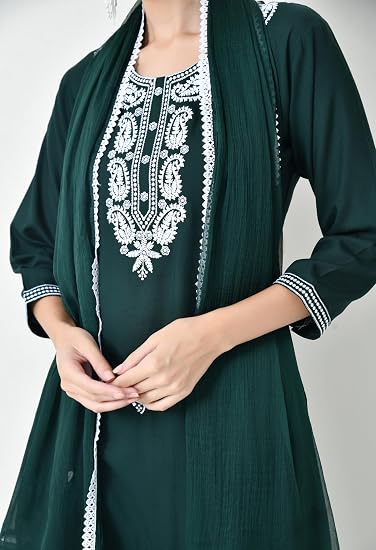 Chikankari Kurta Set for Women-Green