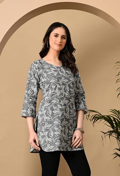 LIBOZA Cotton Short Kurti for Women Round Shape, Stylish Womens Kurtis Tunics Woman Kurta on Jeans | Shorts Tops Kurthis Top |Fancy Kurtee