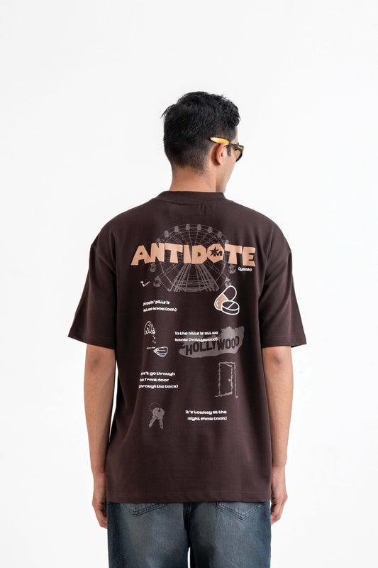 Antidote Heavyweight Oversized Printed Brown T-Shirt