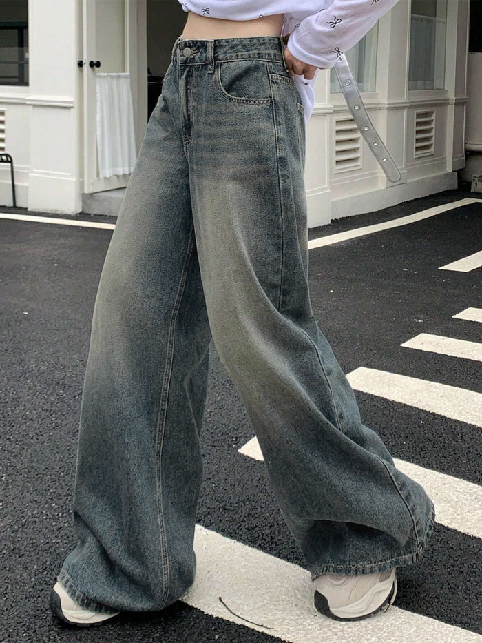 Aurora Blue Washed Super Wide Leg Jeans