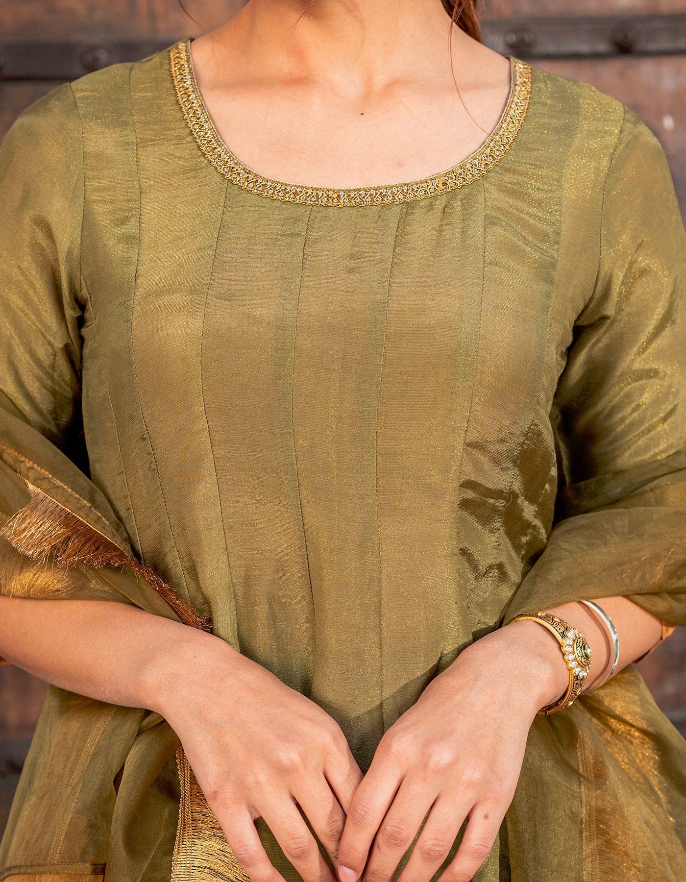 Olive Tissue Solid Suit Set