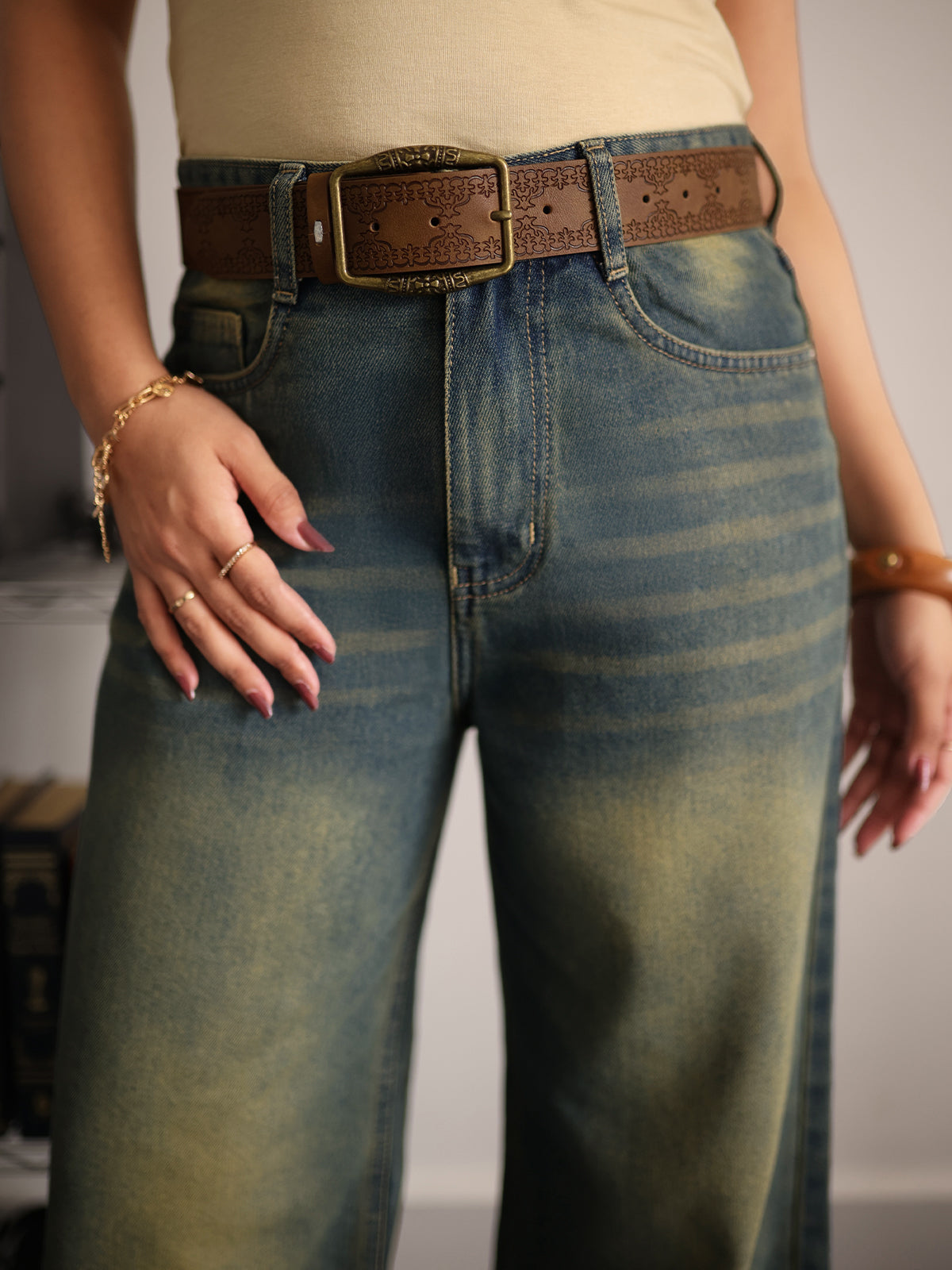 Vintage Drift Blue Tinted Wide Leg Jeans