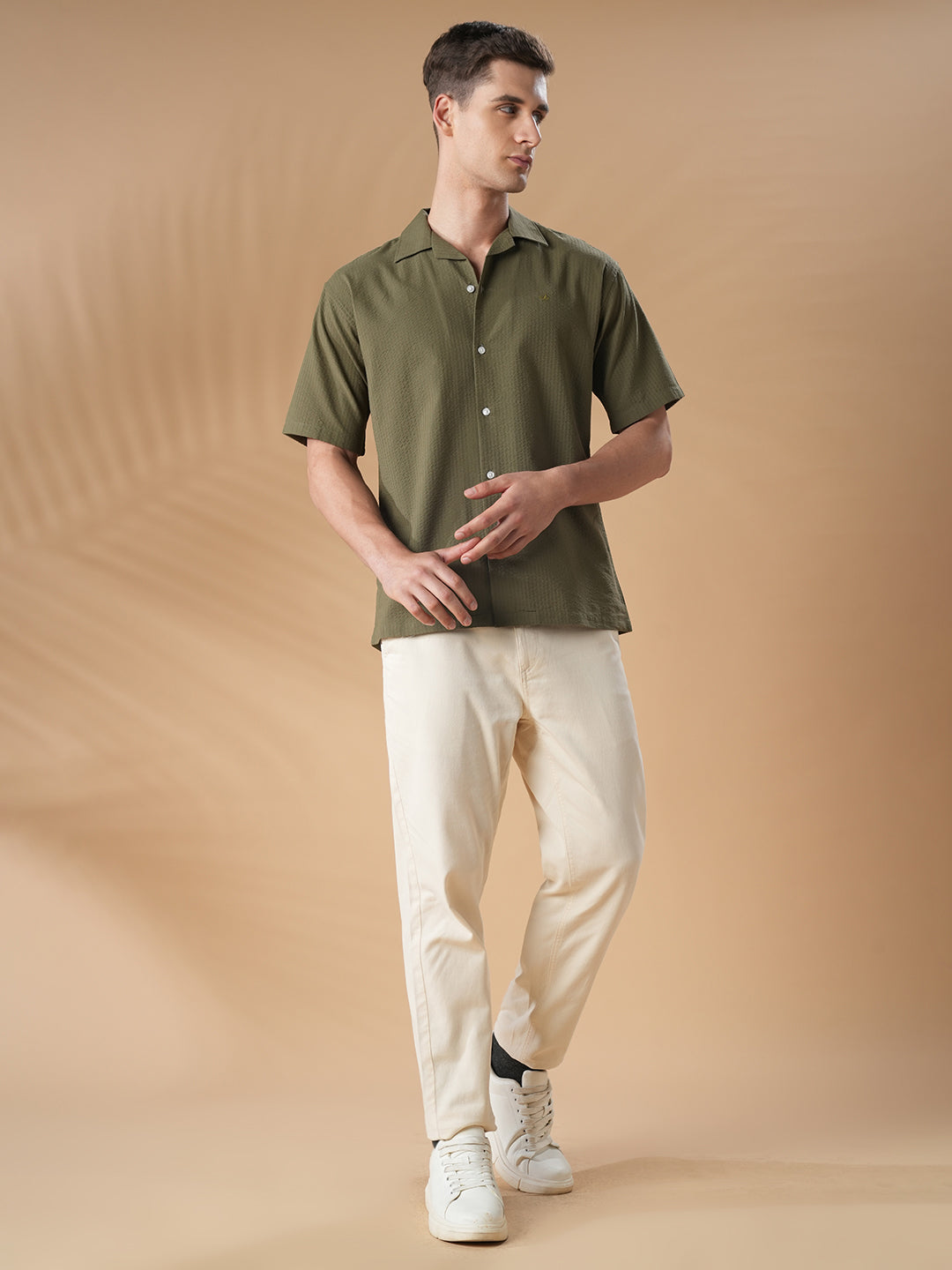 Olive Green Regular Fit Casual Cotton Shirt for men (CURAT)