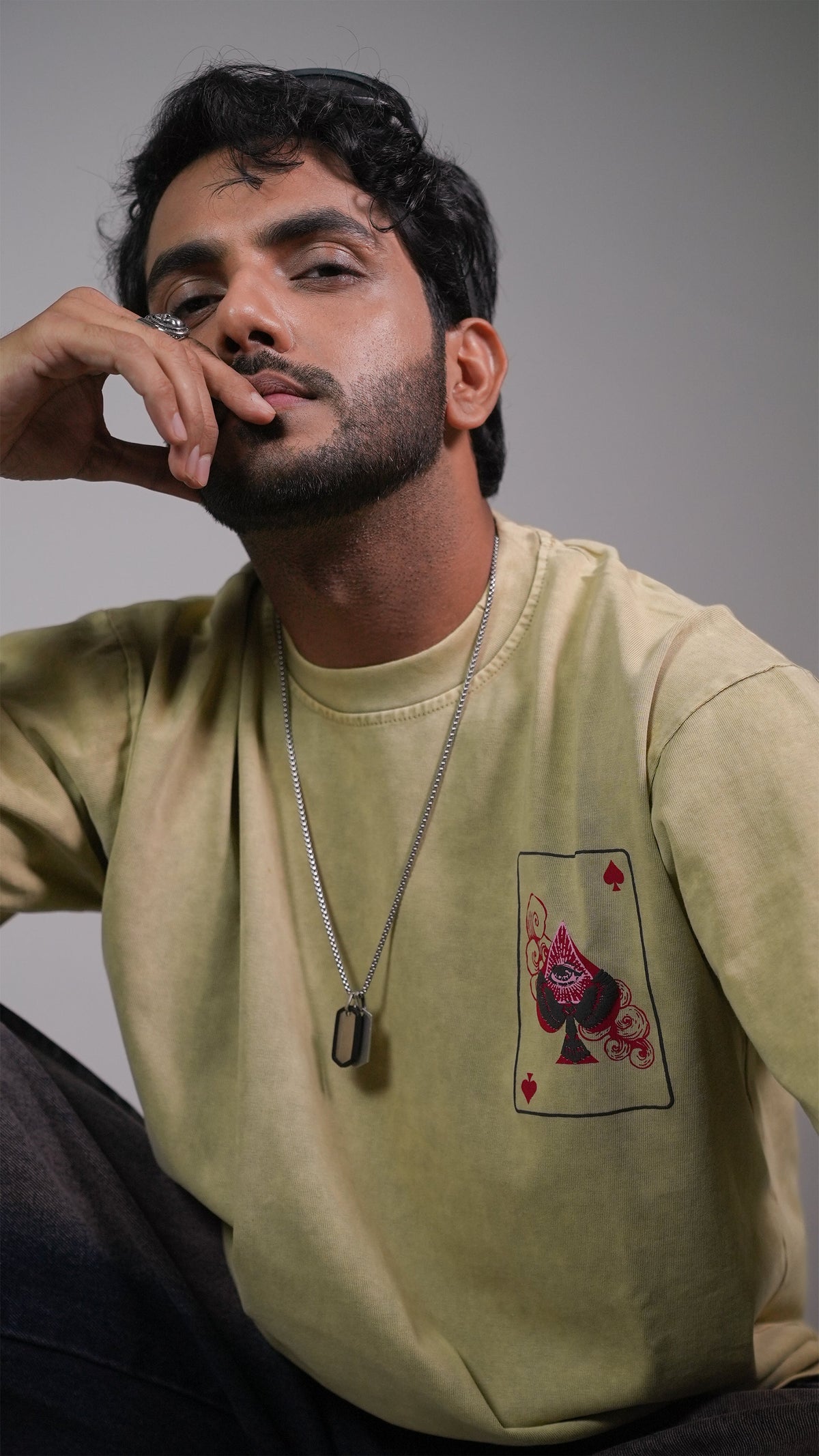 Spade Of Secrets Beige Acidwash Men’S Oversized T-Shirt Rustlines