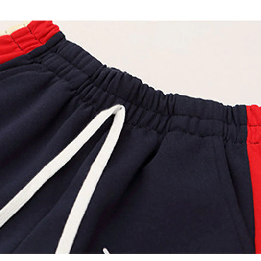 2Pcs Navy With Red And Cream Varsity Style Jacket With Matching Pants For Kids & Tweens