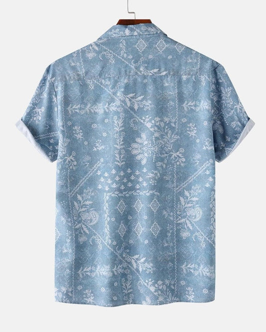 Hawaiian Motifs Blue Shirt