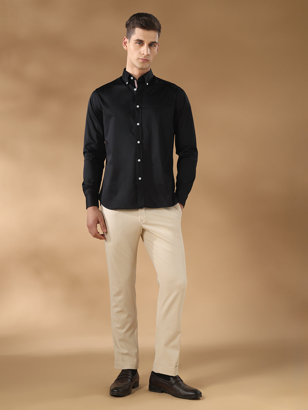 Black Regular Fit Formal Satin Shirt