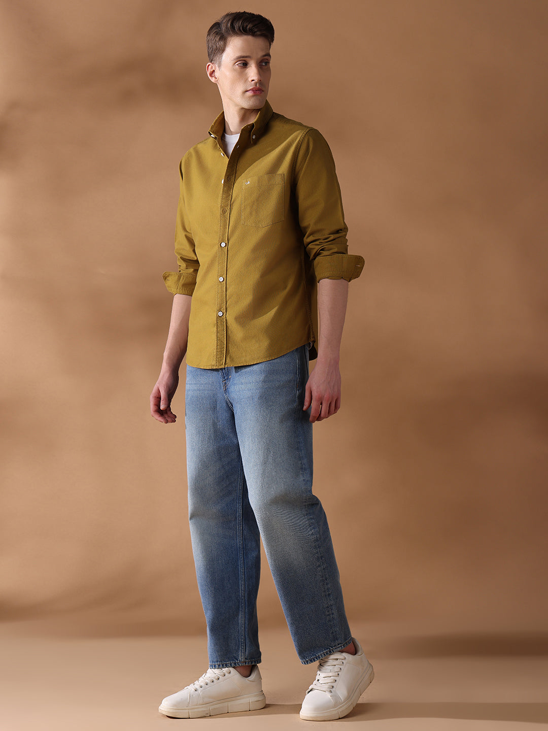 Mustard Regular Fit Solid Casual Shirt for Men (AUREO)