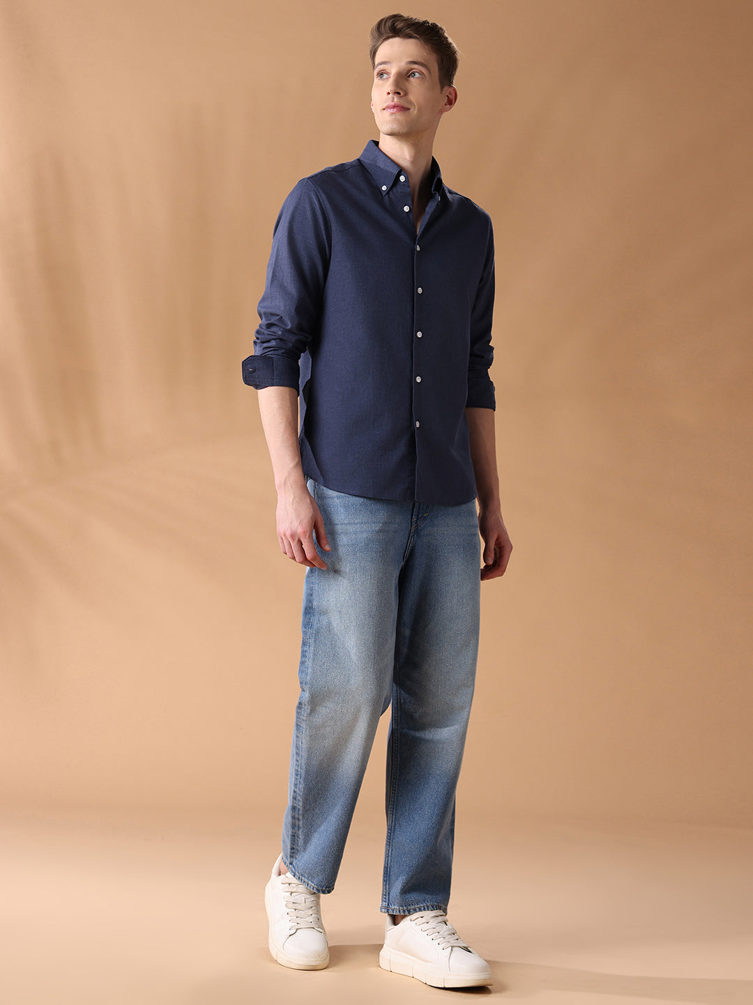 Navy Regular Fit Solid Casual Shirt for Men (CORDO)