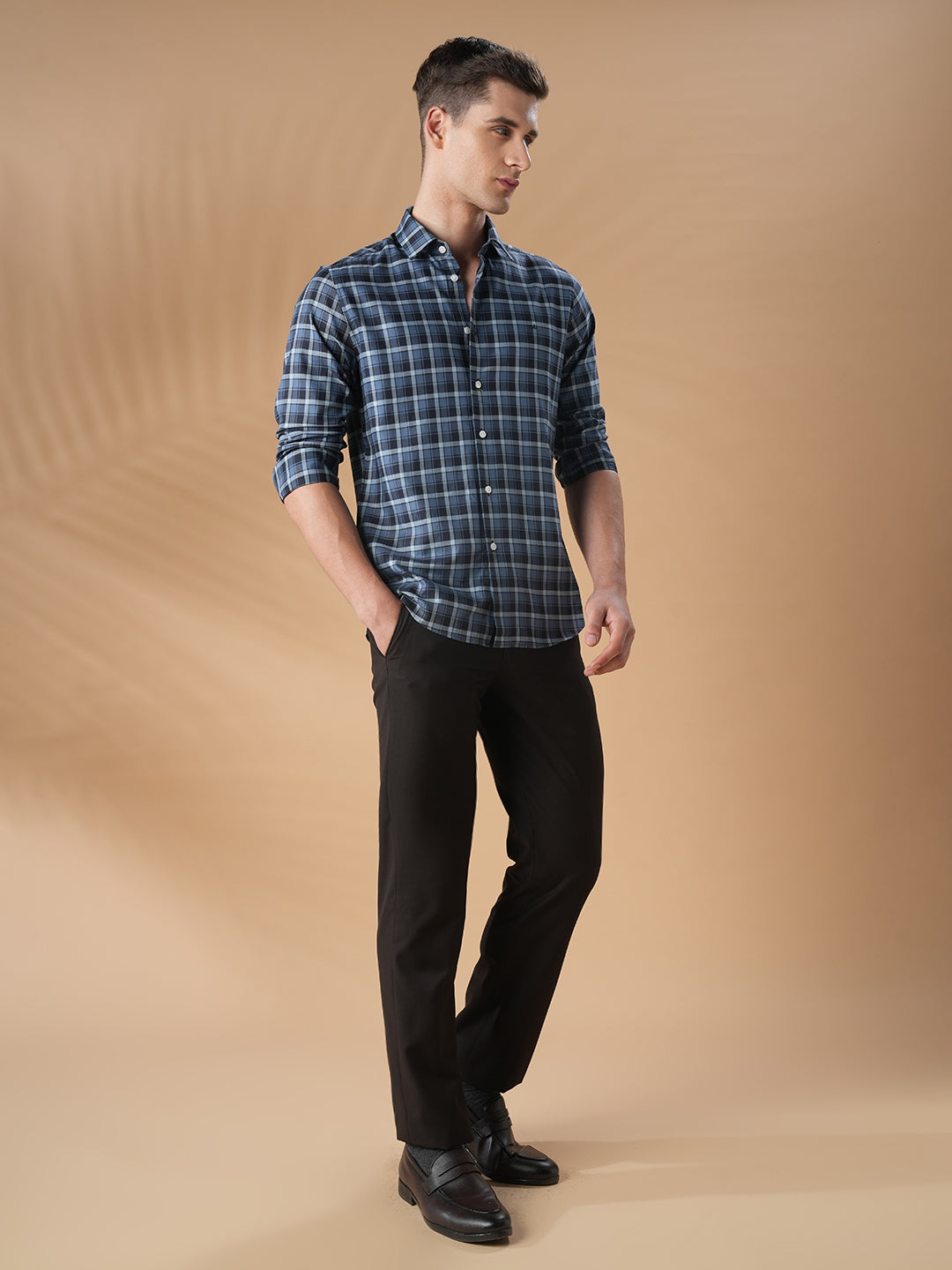 Blue Slim Fit Casual Cotton Shirt for men (FAZIO)