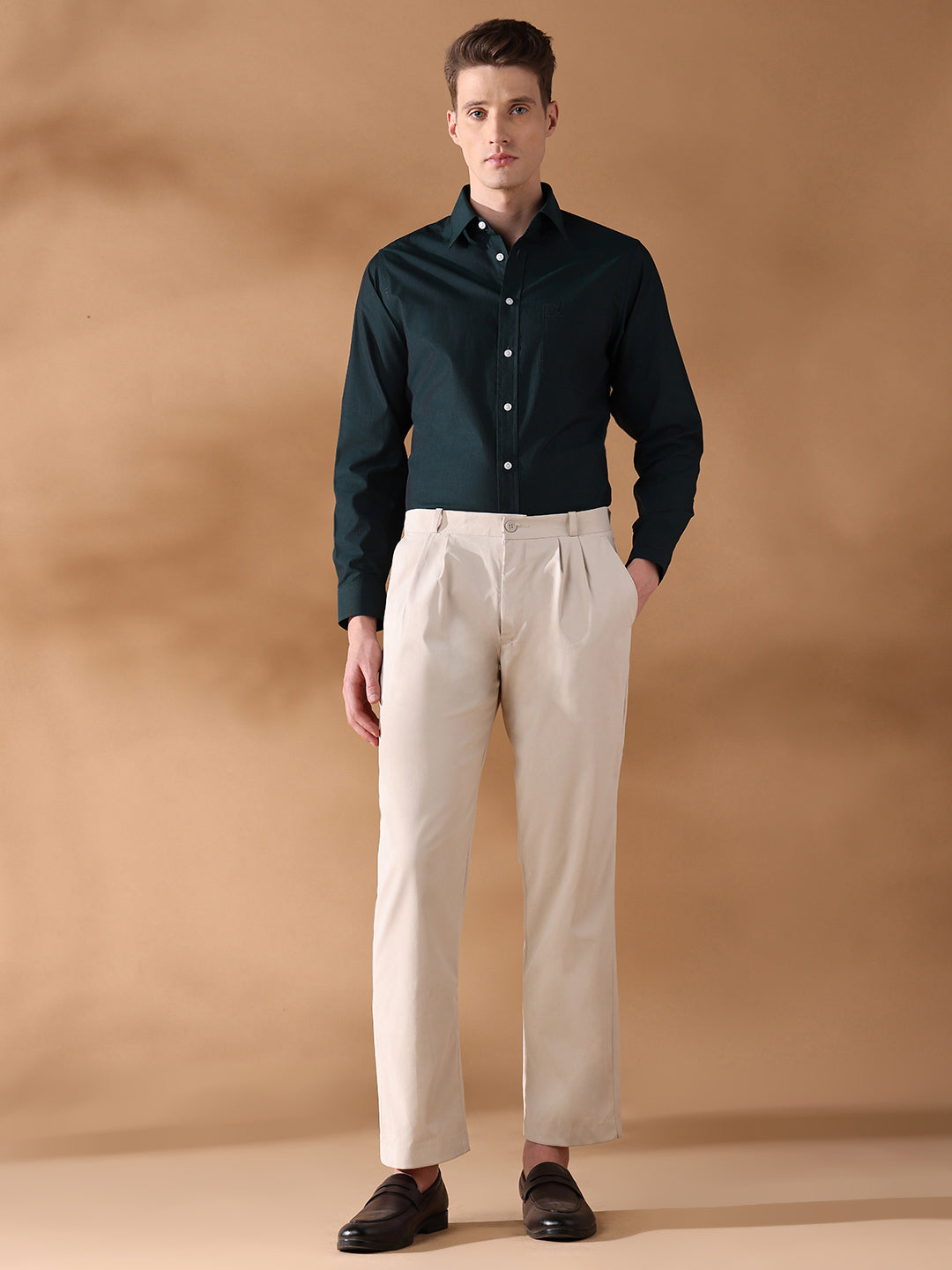 Green Regular Fit Solid Formal Shirt for Men (HILIA)