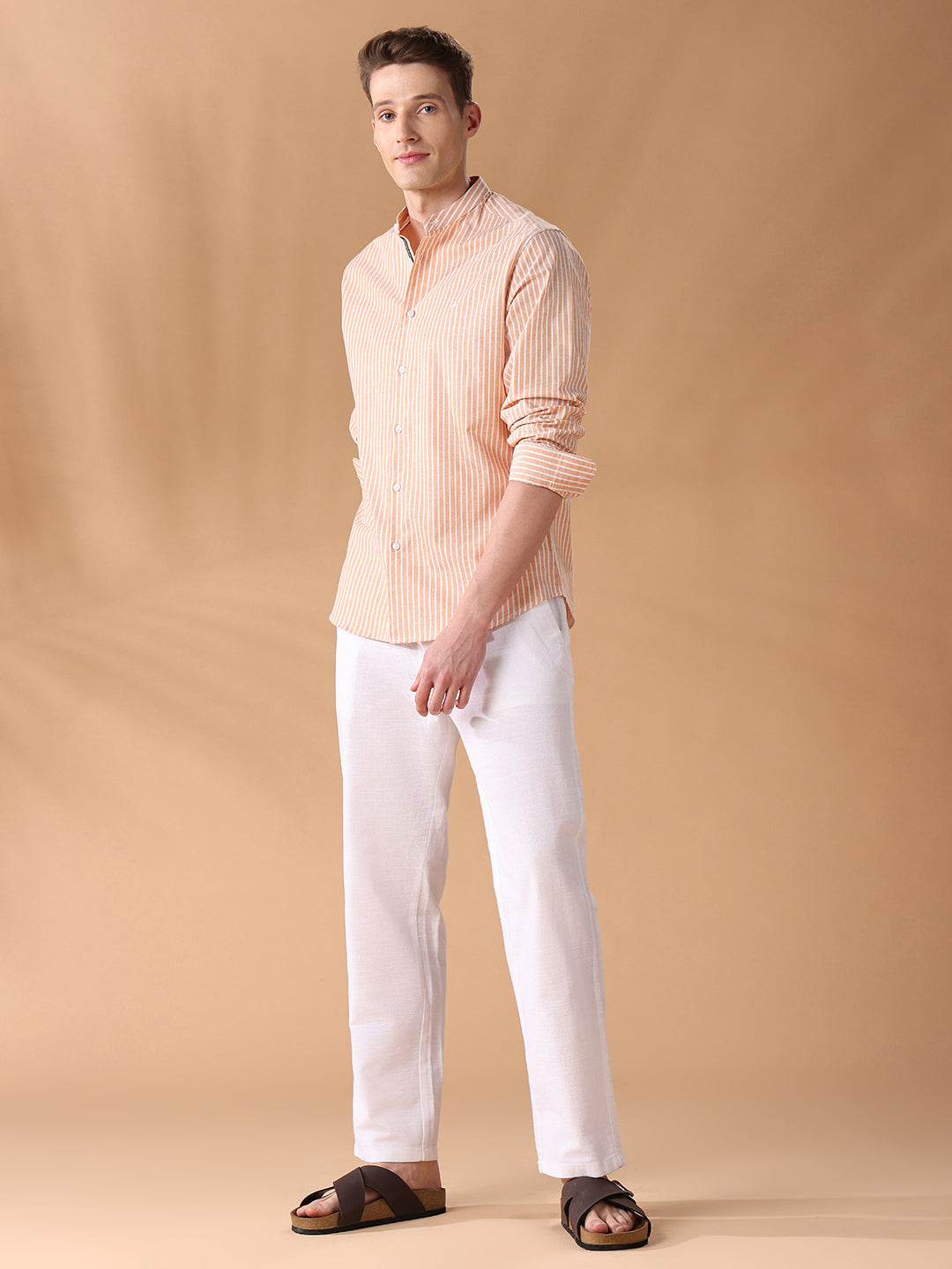 Orange Regular Fit Striped Casual Shirt for Men (DORVI)