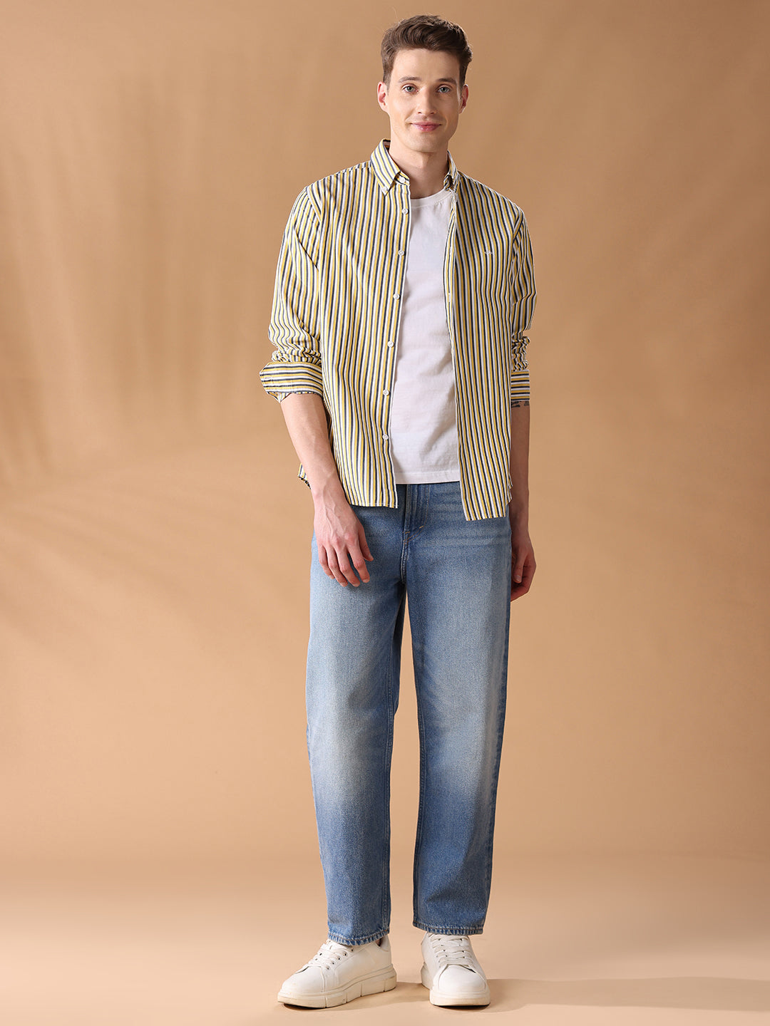 Yellow Regular Fit Striped Casual Shirt for Men (DIGEO)