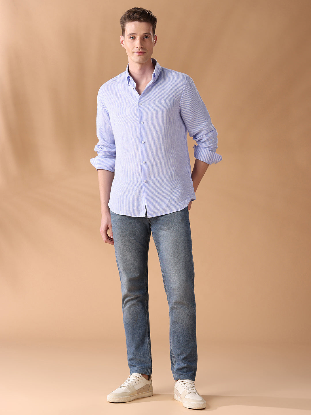 Blue Regular Fit Striped Casual Shirt for Men (LIBA)