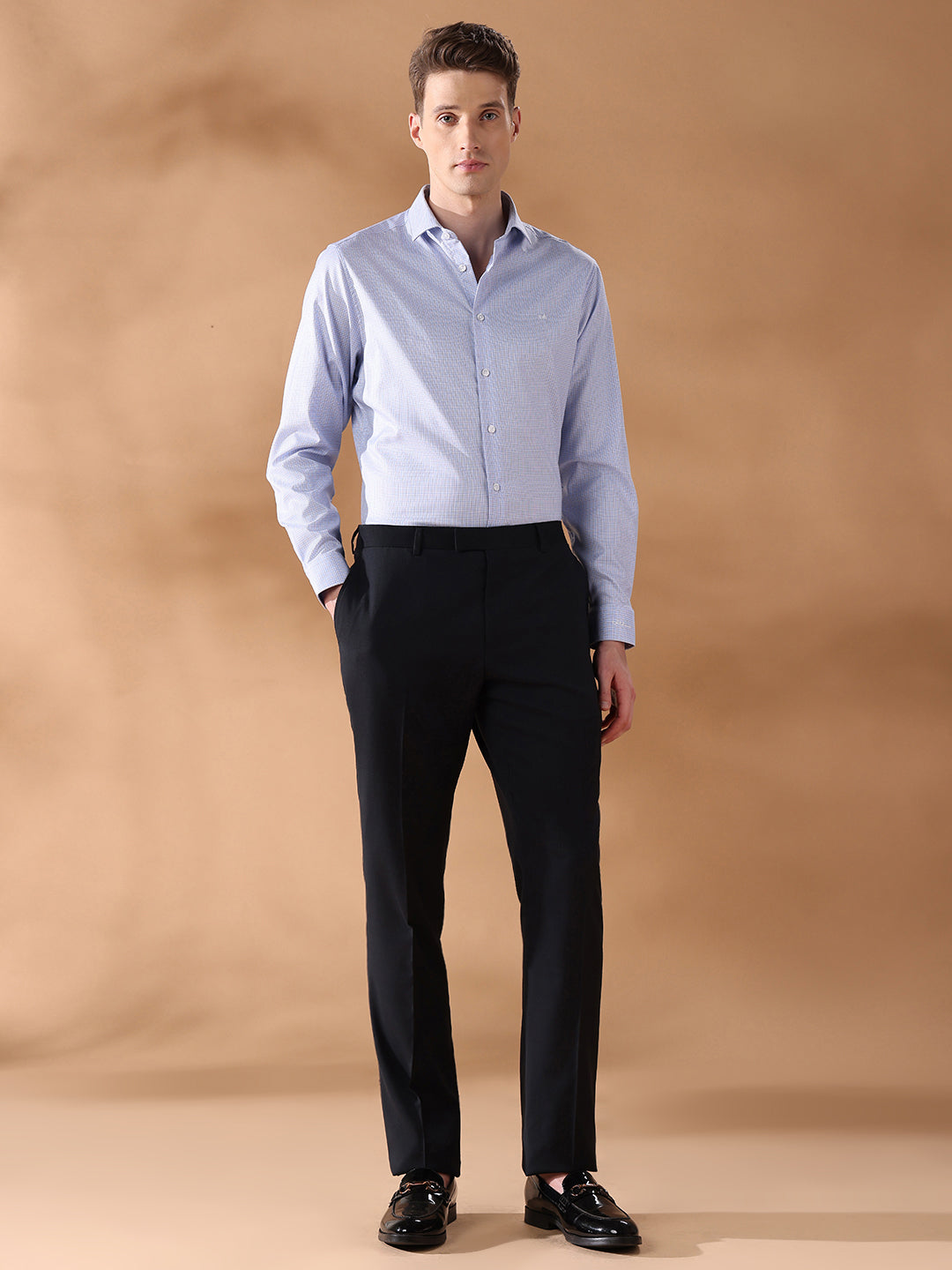 Blue Regular Fit Checked Formal Shirt for Men (CARLA)