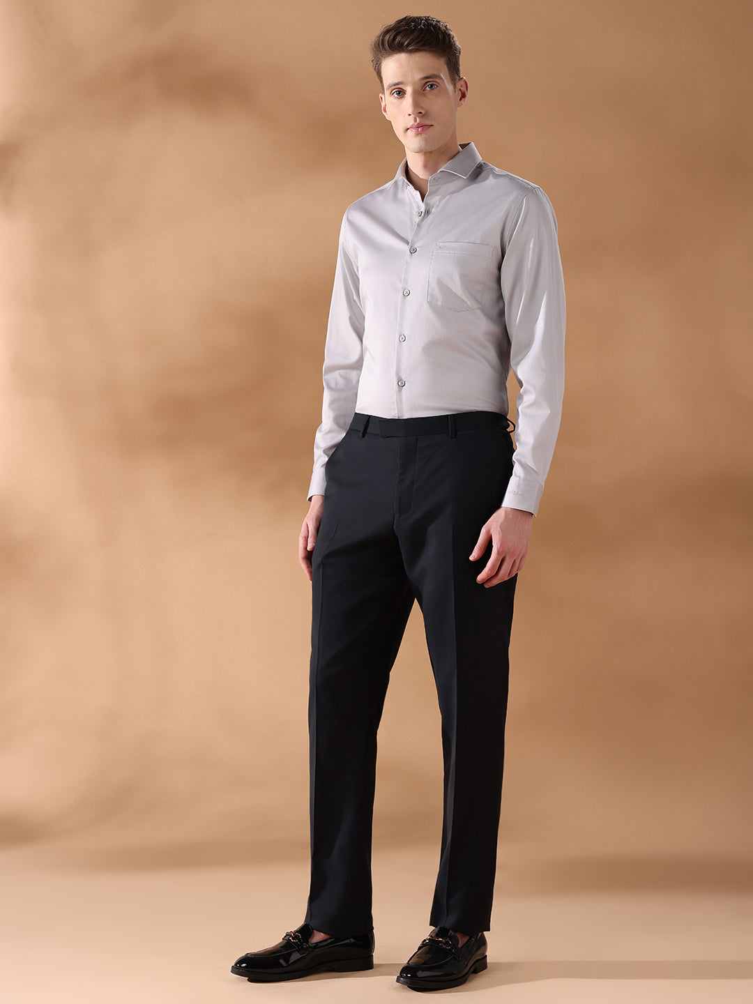 Grey Slim Fit Solid Formal Shirt for Men (JUDE)