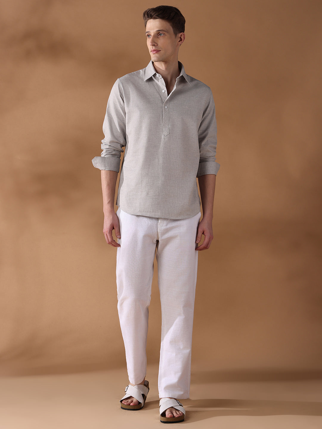 Grey Regular Fit Solid Casual Shirt for Men (CAVOR)