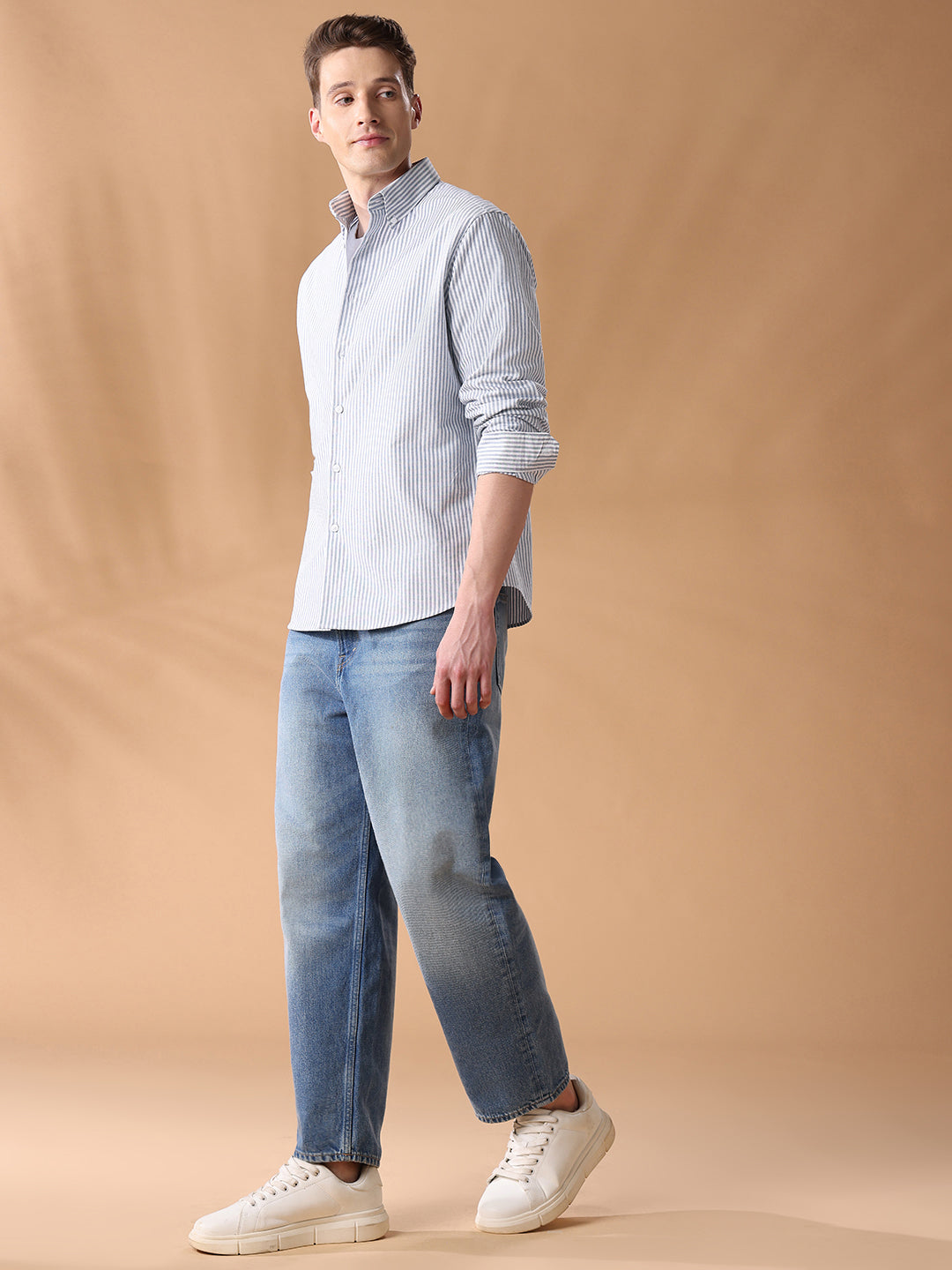 Blue Regular Fit Striped Casual Shirt for Men (AVINO)