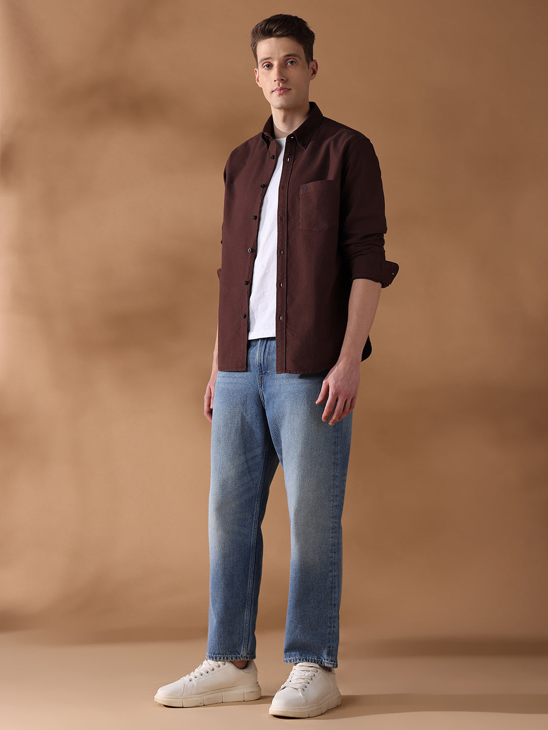 Brown Regular Fit Solid Casual Shirt for Men (SONNY)