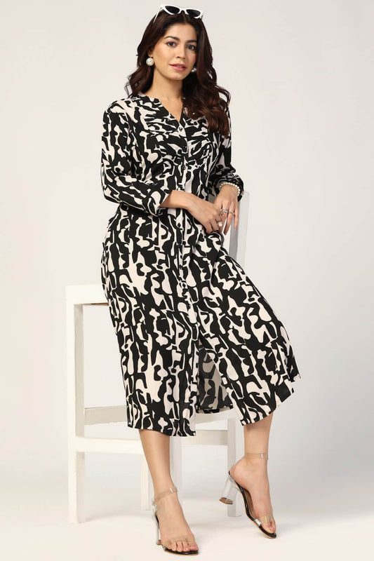 Rayon Pintuck Printed Dress