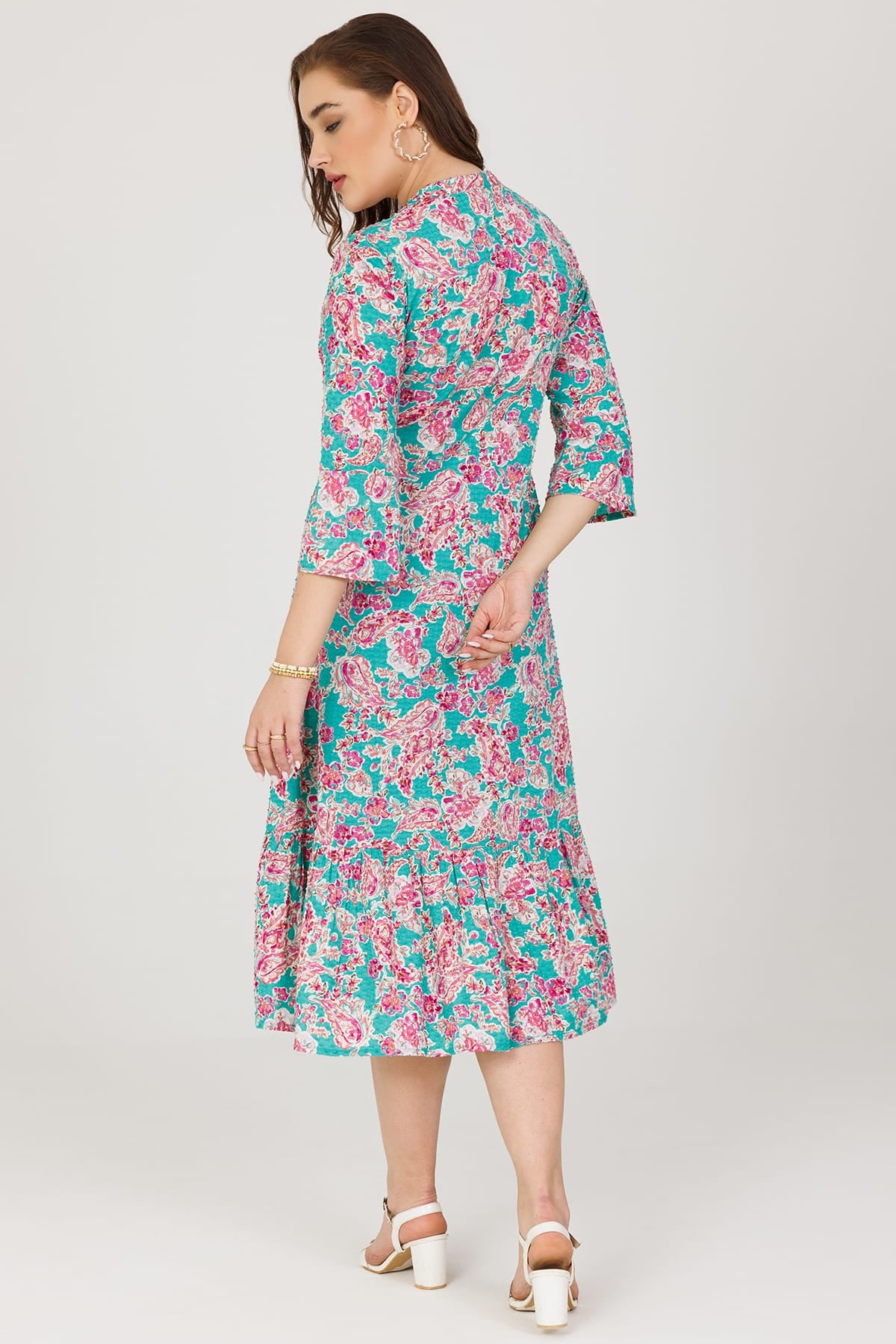 Blue Cotton Dobby Printed Dress