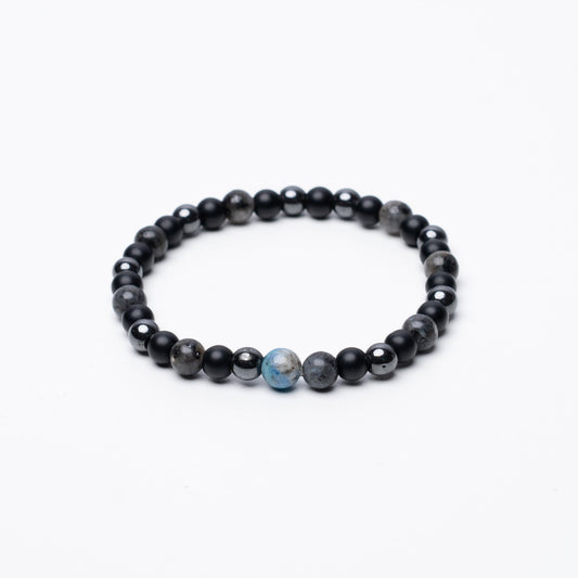 Grey Noir Beaded Bracelet - 6Mm - Elastic Zach