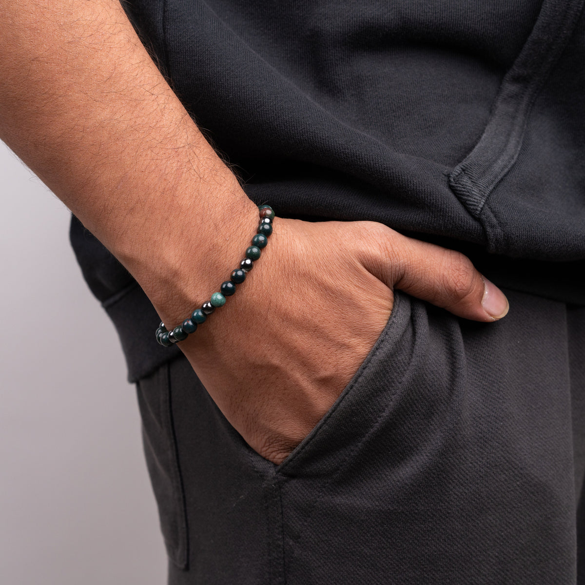 Bloodstone Beaded Bracelet - 6Mm - Braided Zach
