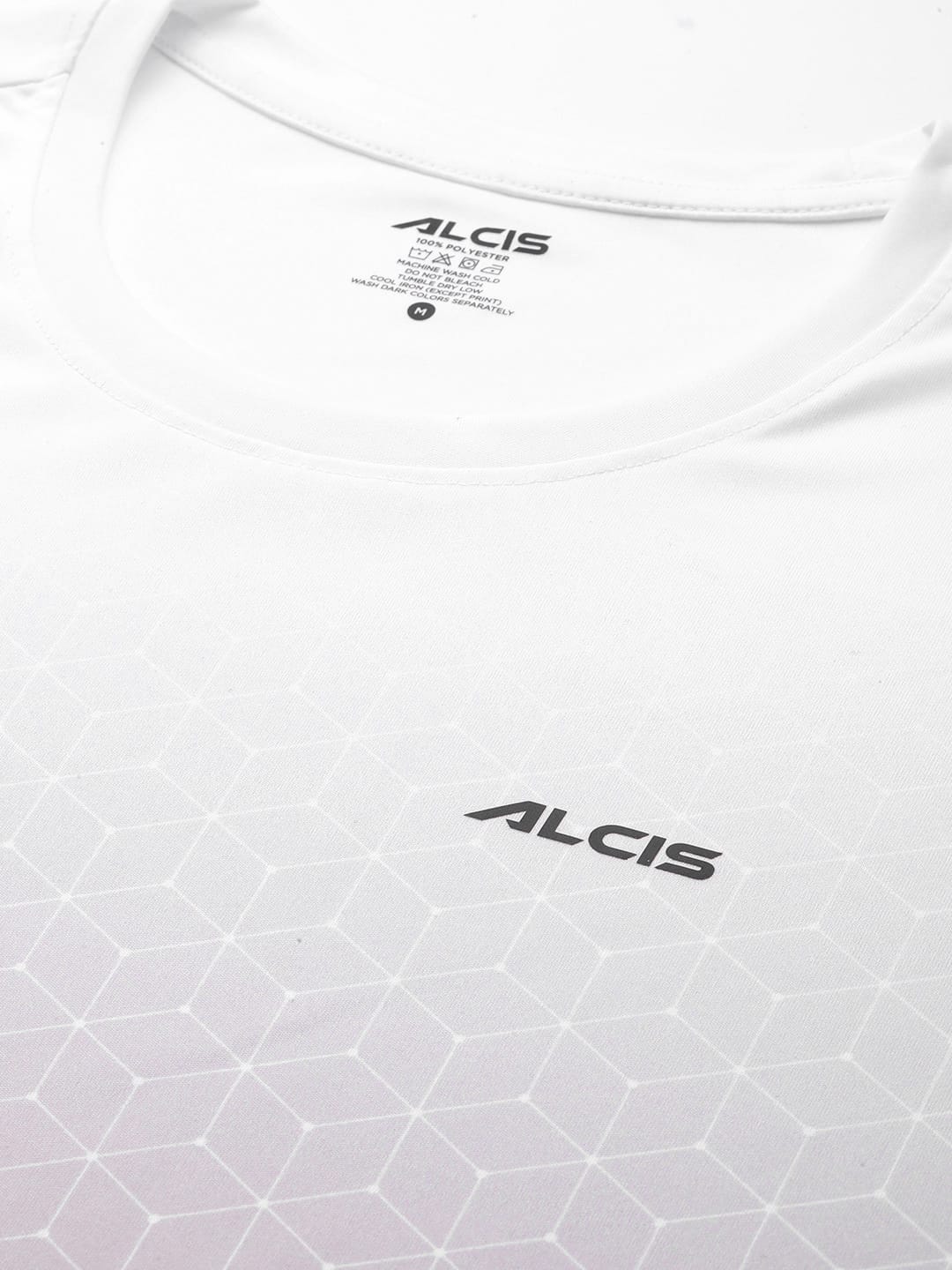 Alcis Men White Abstract Printed Dry Tech Slim Fit T-shirt