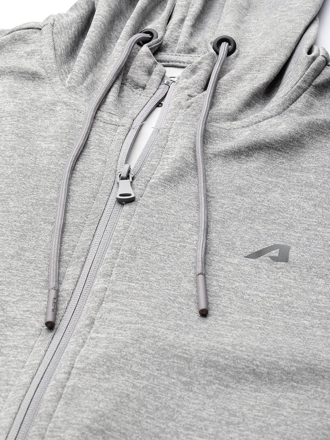 Alcis Men Grey Solid Hooded Sweatshirt