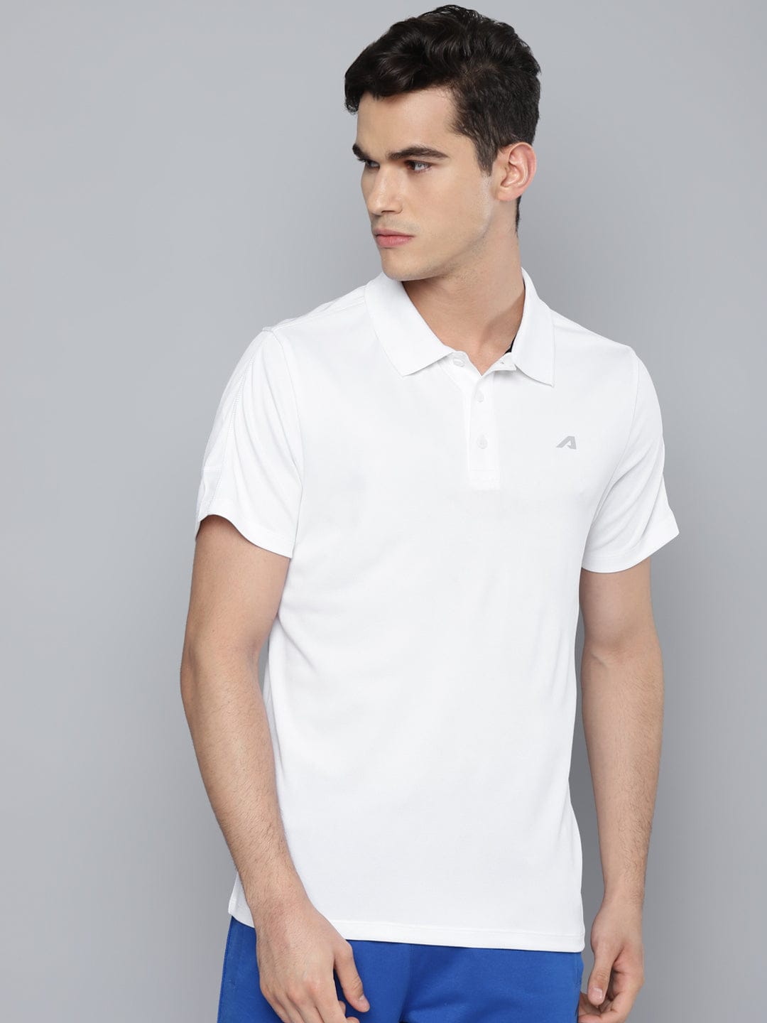 Alcis Men White Polo Collar Slim Fit Training or Gym T-shirt