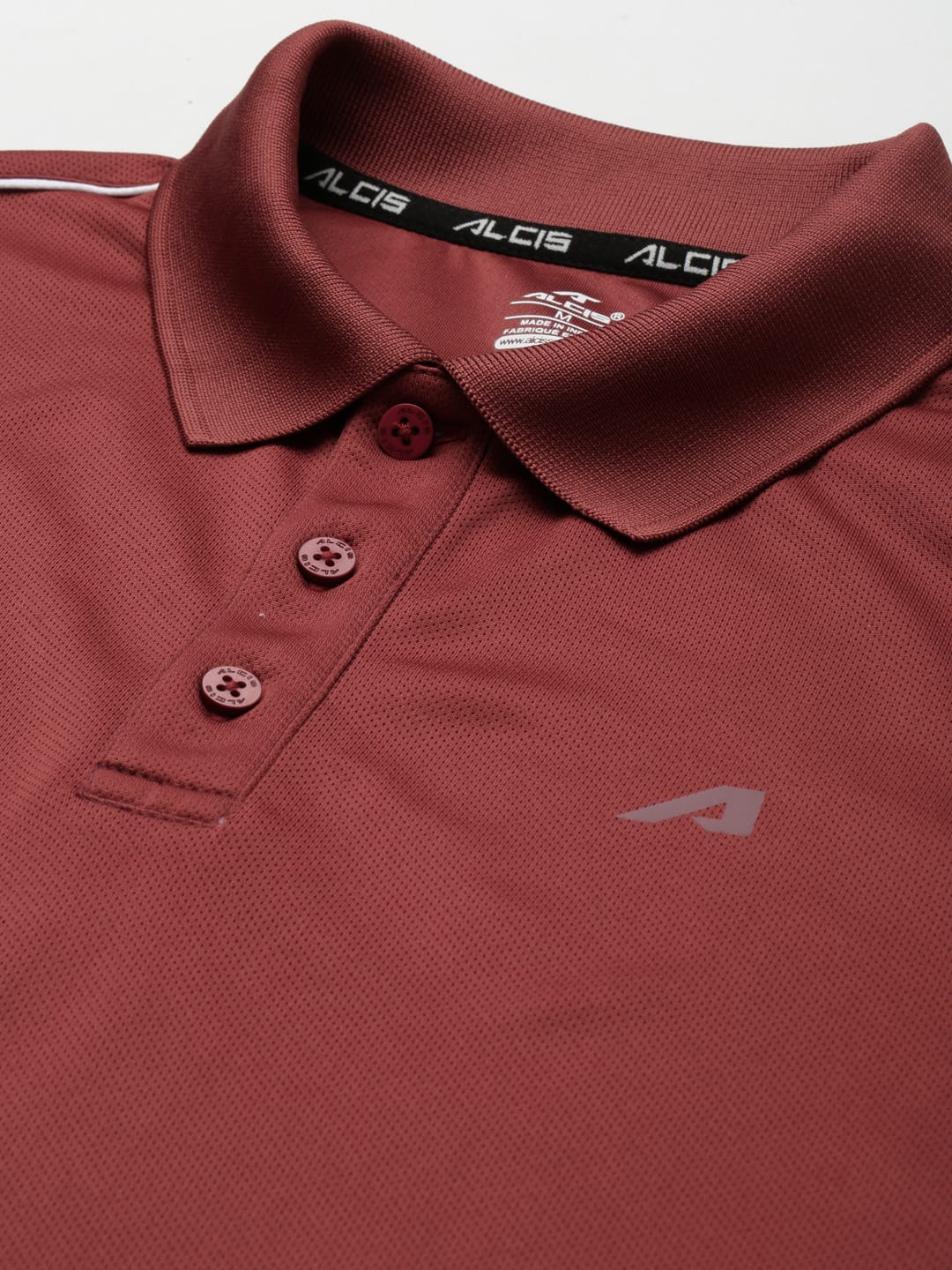 Alcis Men Maroon White Polo Collar Slim Fit Training or Gym T-shirt