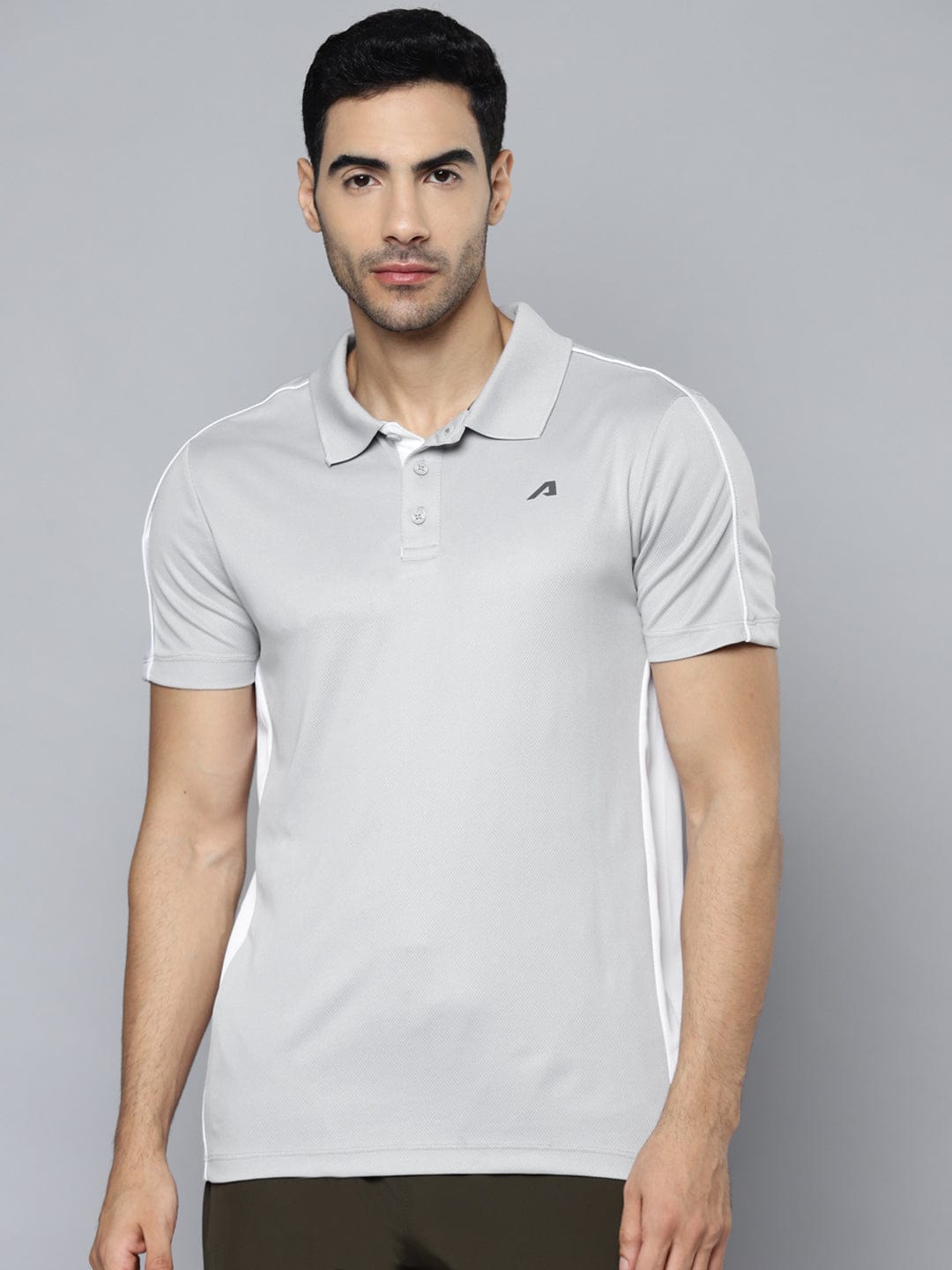 Alcis Men Grey Polo Collar Slim Fit T-shirt