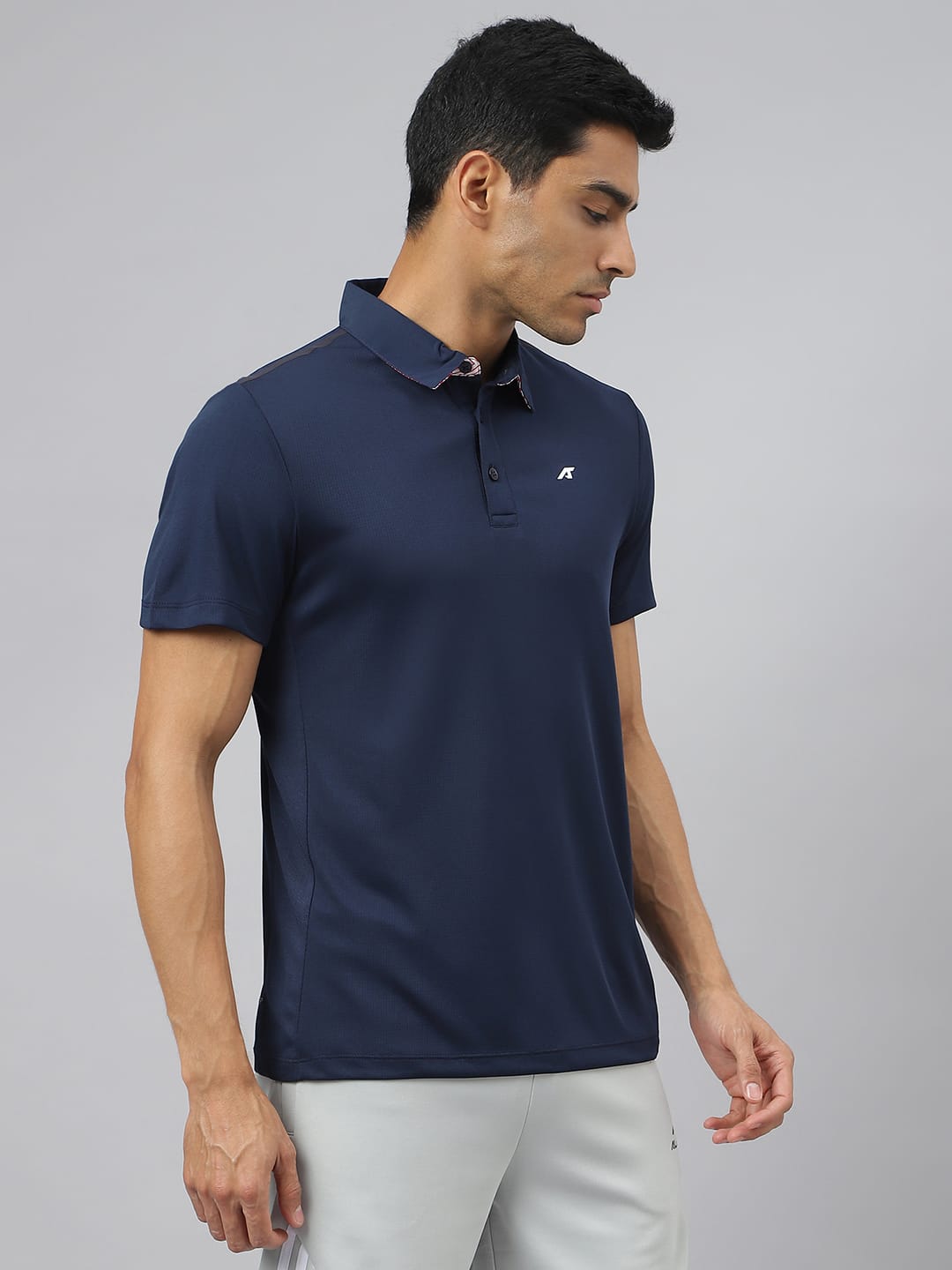 Alcis Men Navy Train-Tech Anti-Static Slim-Fit Training Polo T-Shirt
