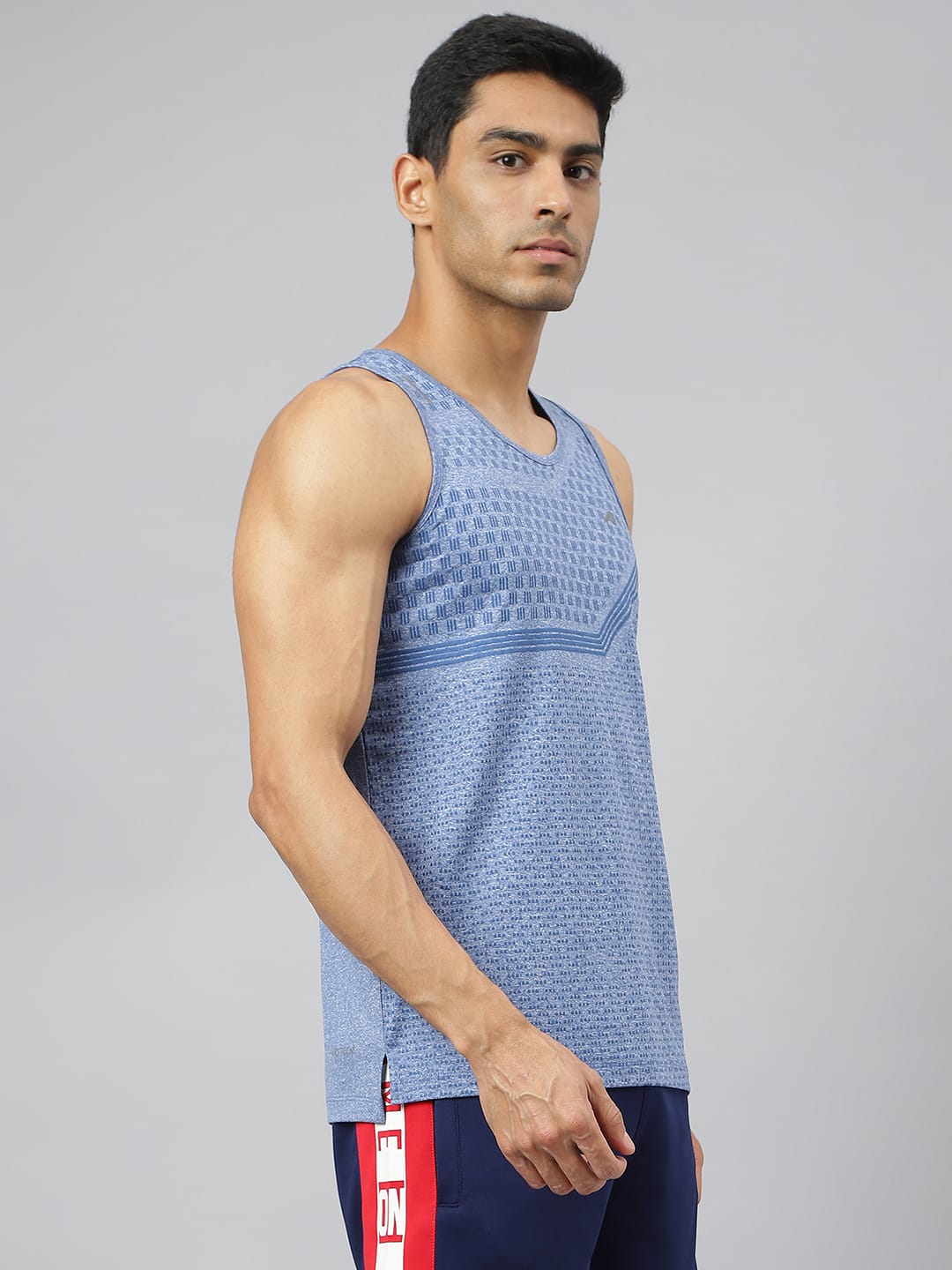 Alcis Men Blue Heather Anti-Static Slim-Fit Distance Running Singlet