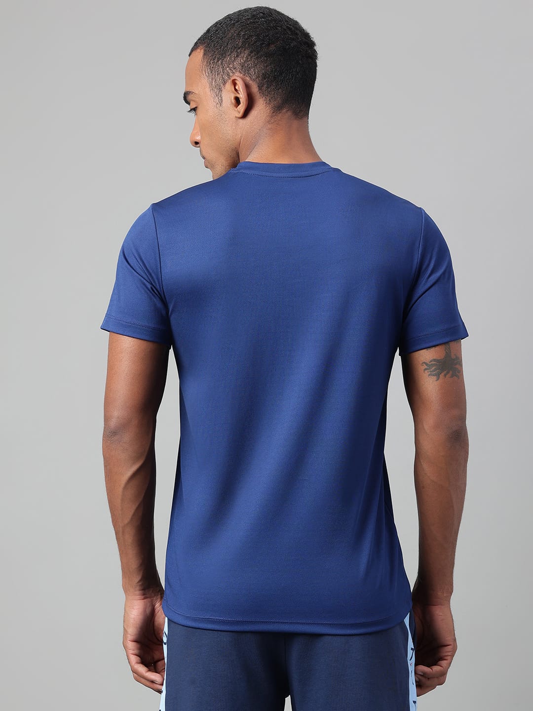 Alcis Men's Printed Navy Anti-Static Drytech+ Slim-Fit Training Tee