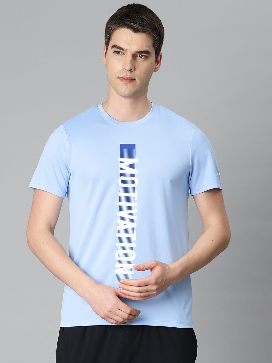 Alcis Men Blue Typography Printed Anti Static Slim Fit Sports T-shirt