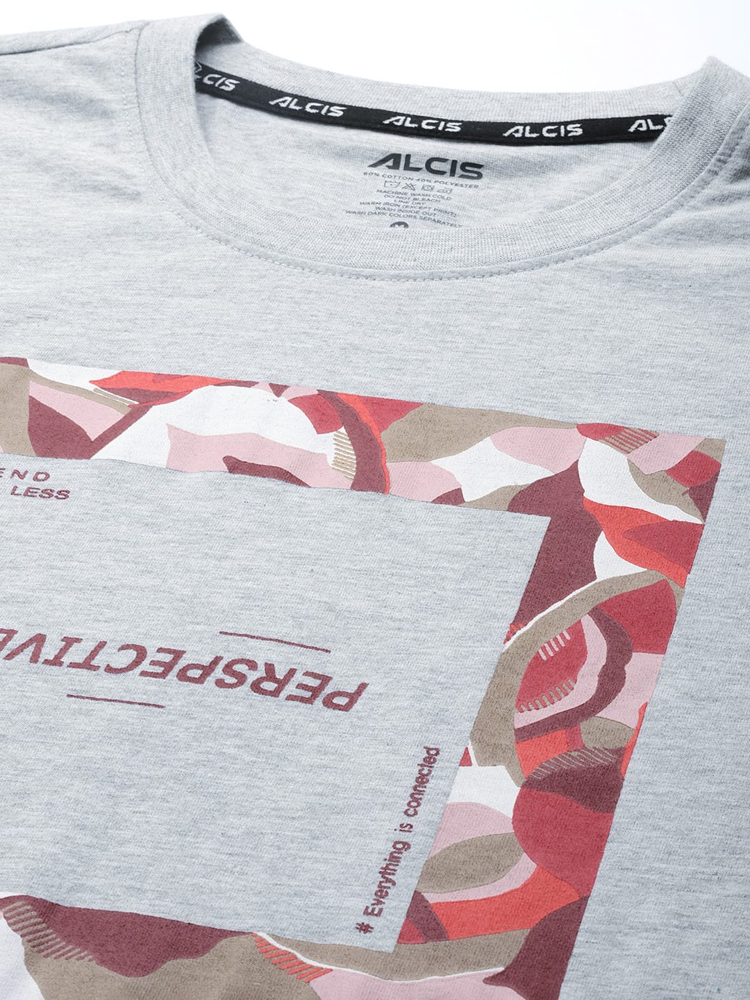 Alcis Men Grey Melange Typography Printed Slim Fit Gym T-shirt