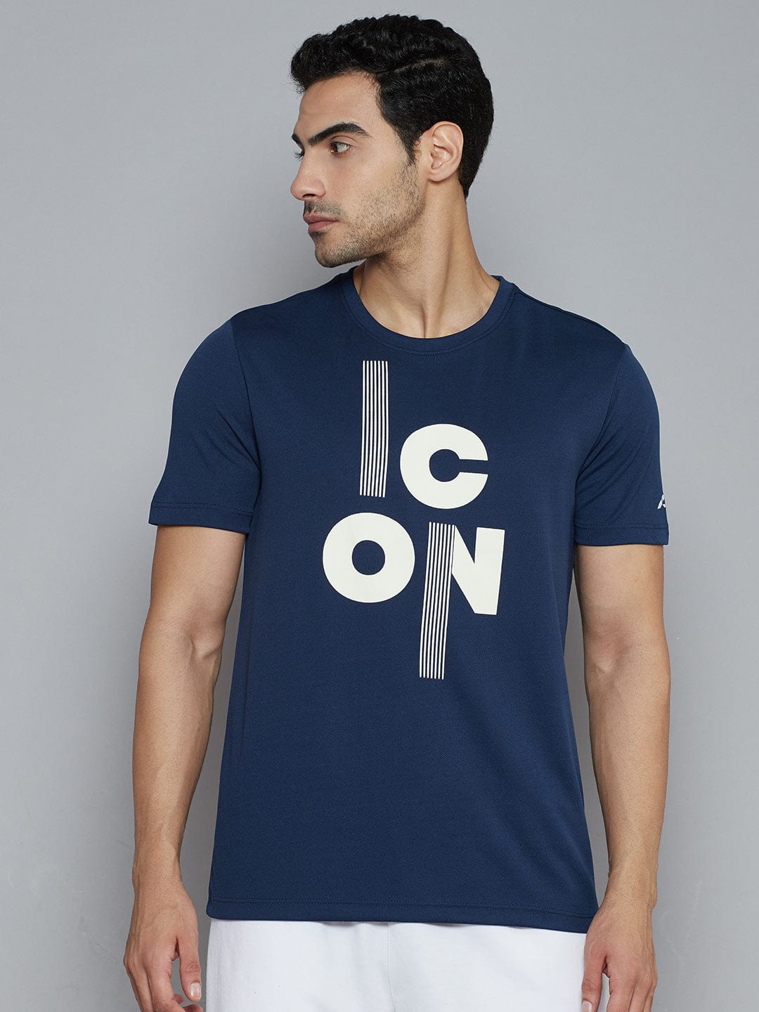 Alcis Men Navy Blue Typography Printed Slim Fit T-shirt