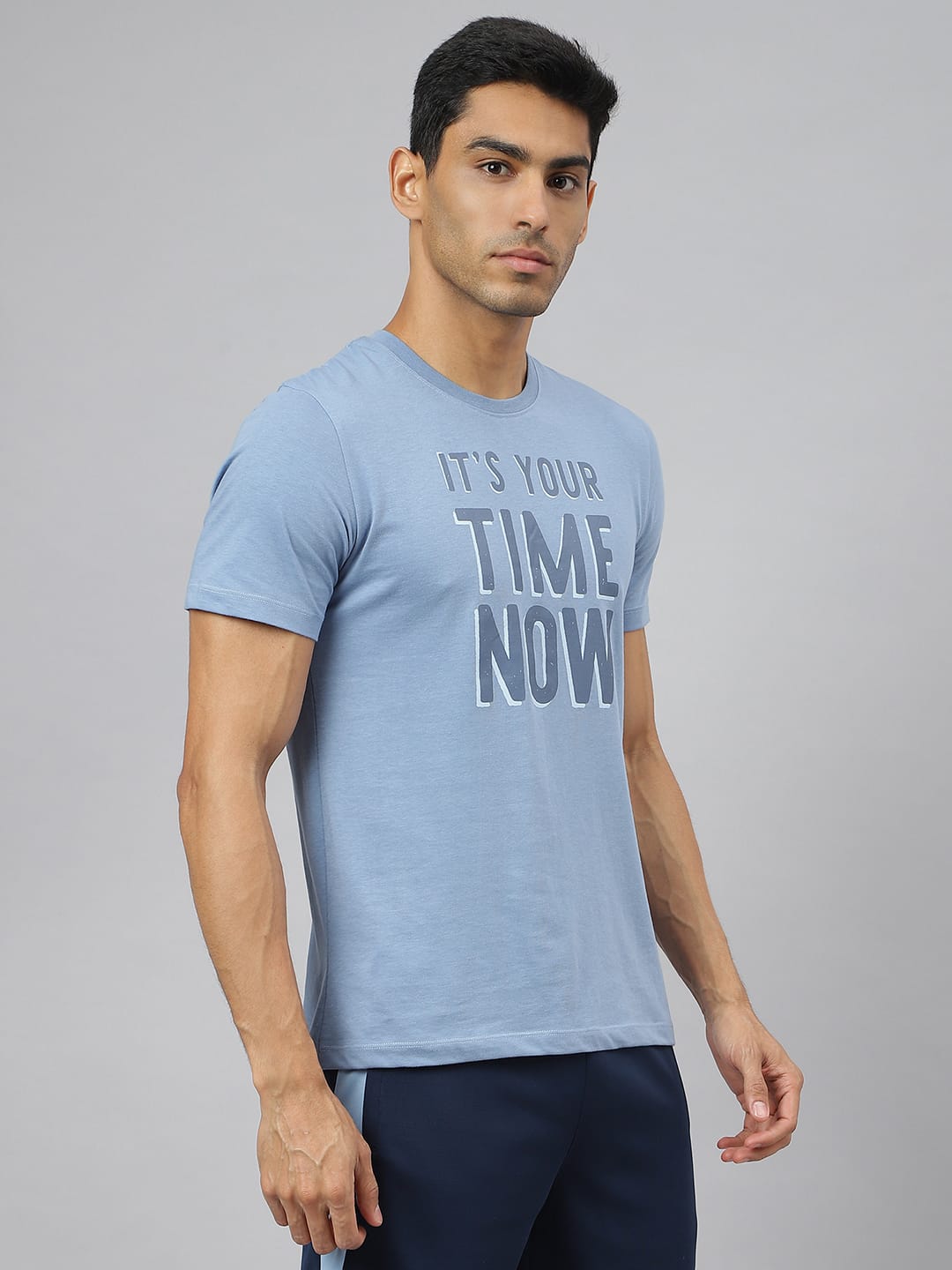 Alcis Men Faded Denim Graphic Print Soft-Touch Regular-Fit Athleisure T-Shirt