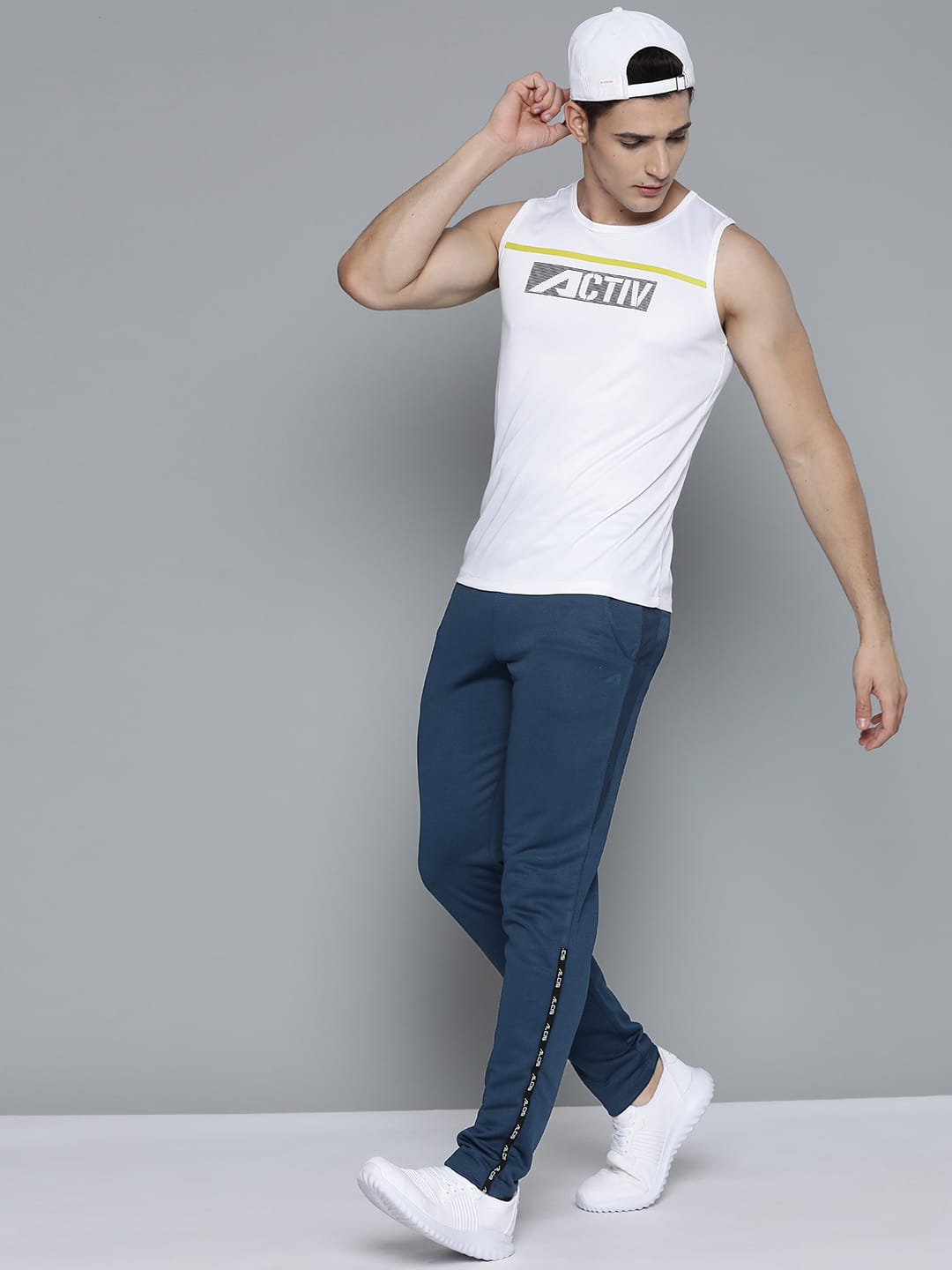 Alcis Men Navy Blue Slim Fit Solid Training Track Pants