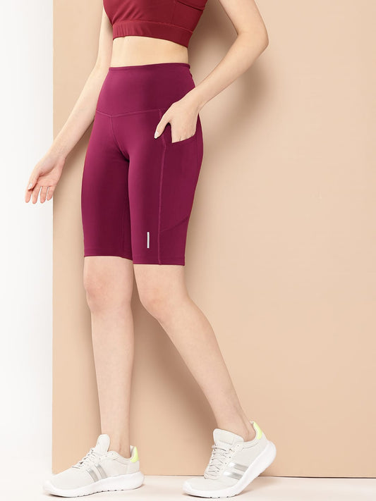 Alcis Women Red Plum High-Impact Performance Anti-Static Soft-Touch Slim-Fit Running Shorts