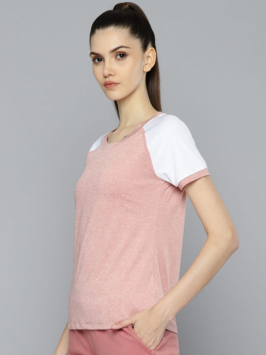 Alcis Women Pink White Slim Fit T-shirt
