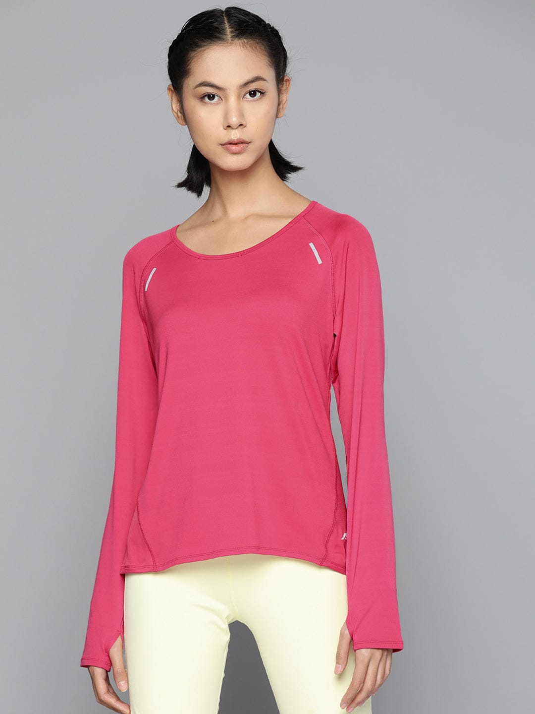 Alcis Women Magenta Extended Sleeves Regular Fit T-shirt