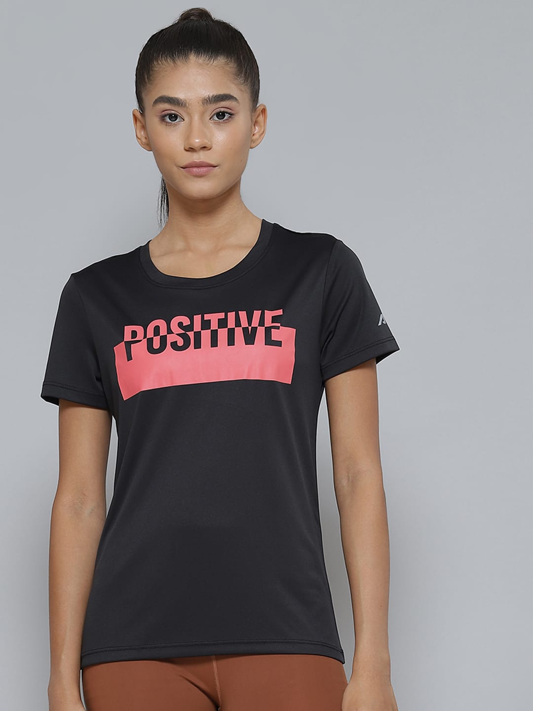Alcis Women Black Typography Printed Slim Fit T-shirt