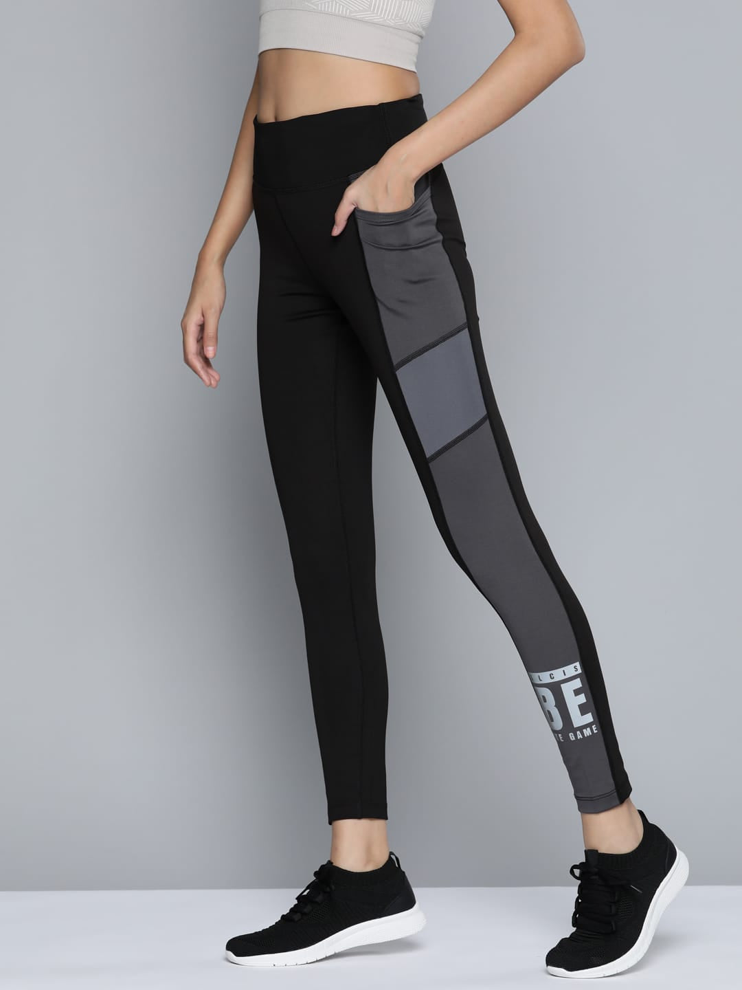 Alcis Women Teal Blue & Black Colourblocked Tights